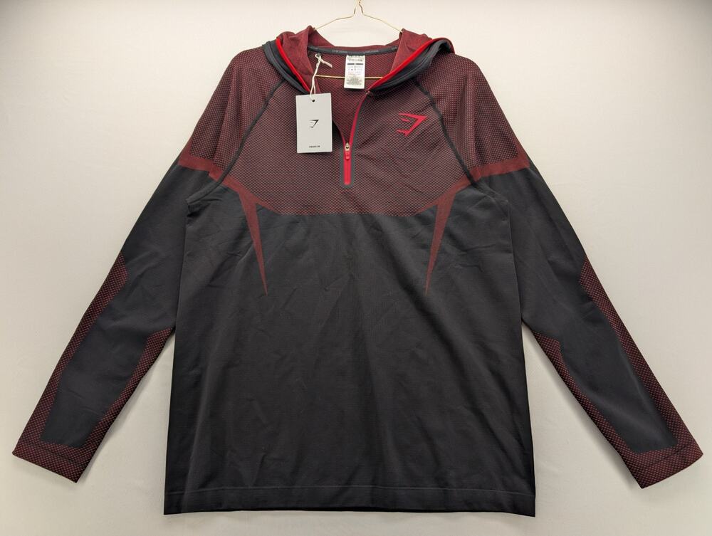 NEW GymShark Onyx 5.0 Seamless Hoodie in Black/Red size XL